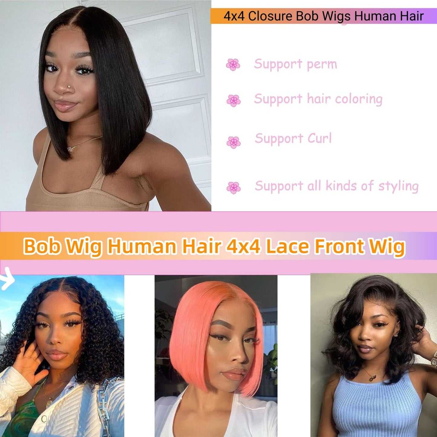 Keytac Deep Wave BOB Wig Human Hair 13x4 HD Curly BOB Lace Front Wigs Human Hair Pre Plucked Wear And Go Glueless Short Curly Frontal BOB Wigs For Black Women Wet And Wavy 12 Inch