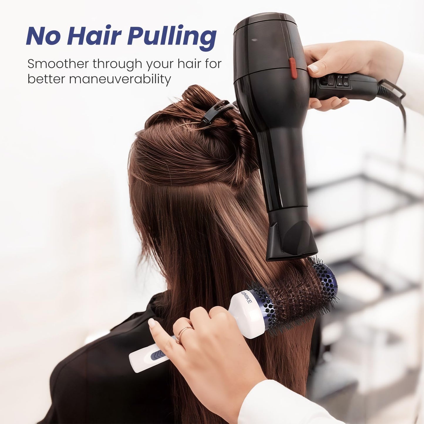 AIMIKE Nano Ionic Tech Large Round Brush, Ceramic Brush for Blow Drying, Styling and Boosting Volume, Natural Wood Handle - 2 Inch/52mm