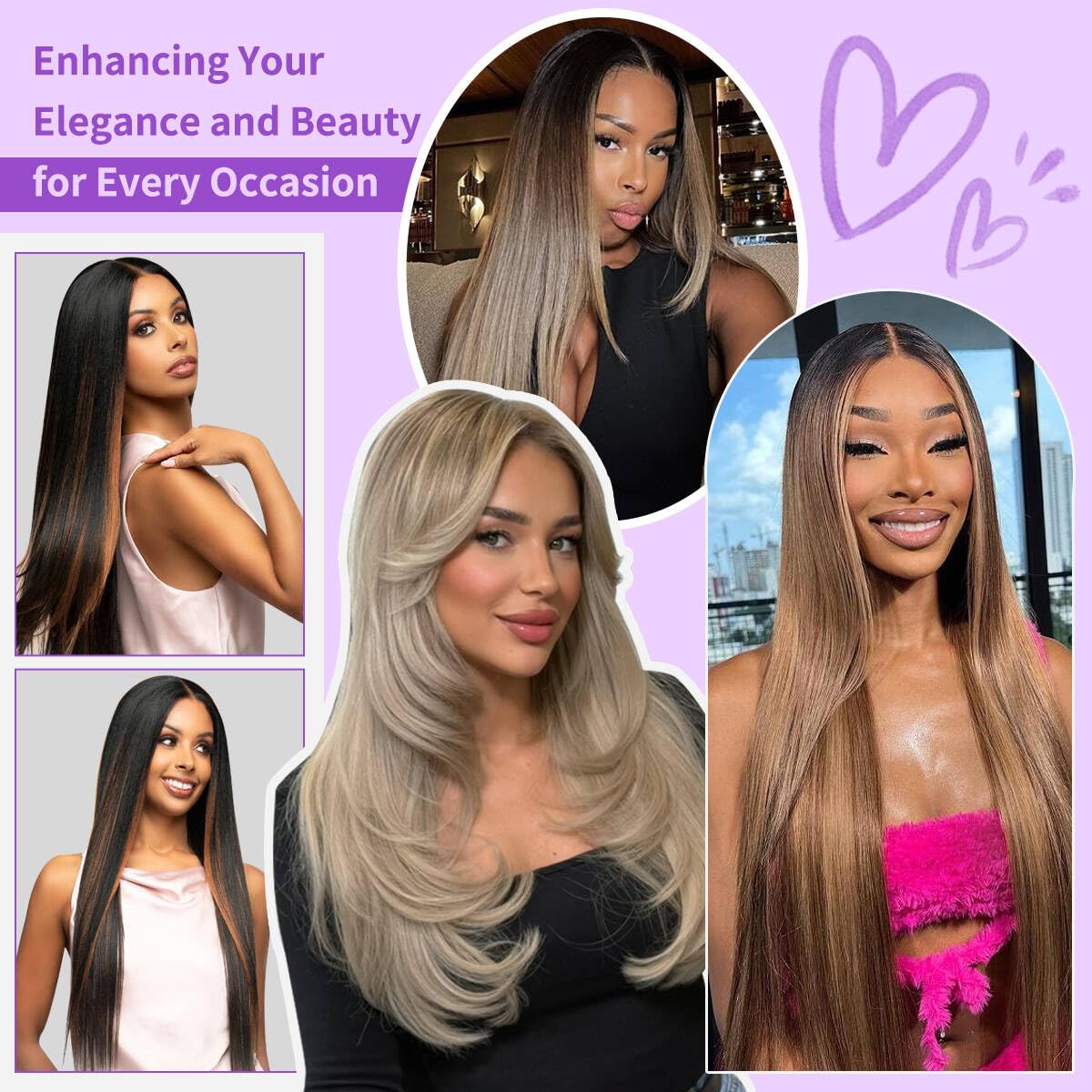 HD Synthetic Lace Front Wig for Black Women - 26-Inch Straight Layered Honey Blonde with Black Skunk Stripe