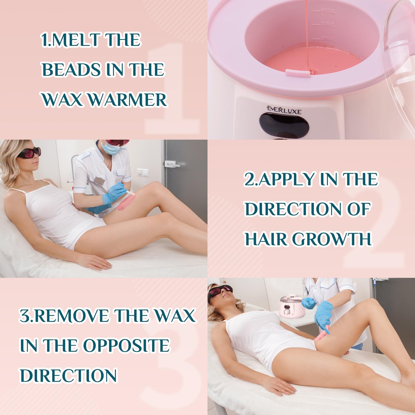 EVERLUXE Wax Beads 2lb, Hard Wax for Hair Removal, Hypoallergenic Wax for Sensitive Skin, Facial Waxing, Brazilian, Bikini Waxing