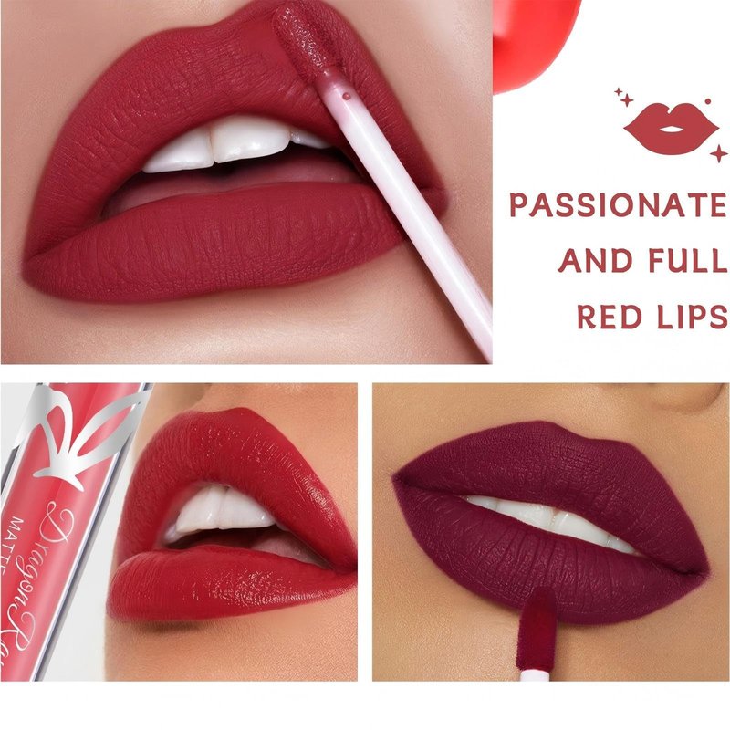 MooGlamor 6 Pcs Matte Liquid Lipstick Set Red Lip Gloss with Long-Lasting and Waterproof Lipsticks for Women Lip Makeup Gift (Red Rabbit, 6 Pcs)