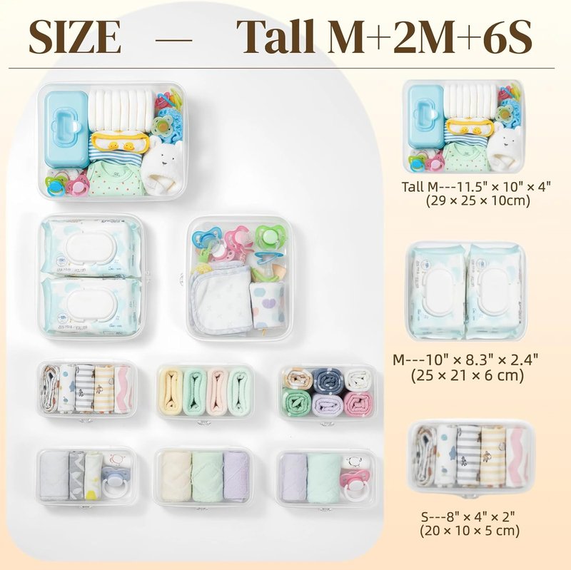 Zipper Pouches Nesting Set - Hard Shell Travel Organizer & Cosmetic Bags | 9 Pcs, Stackable Storage Cases (1 Tall M + 2 M + 6 S)