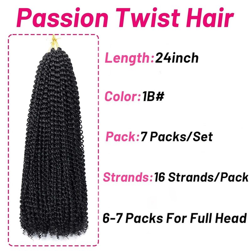 Passion Twist Hair - 24 Inch Water Wave Crochet Braids | 7 Packs Bohemian Curly for Butterfly Locs (1B#)