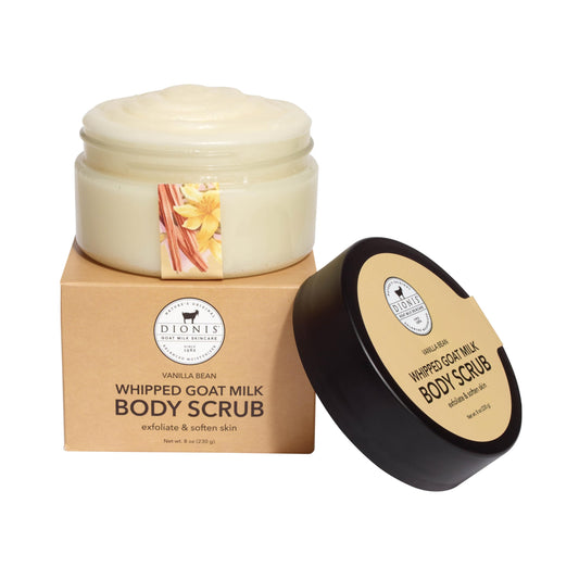 Dionis Whipped Goat Milk Body Scrub – Hydrating Body & Foot Exfoliator, Smooths Skin, with Lactic Acid & Chamomile Extract, Safe for Sensitive Skin - Vanilla Bean 8 oz