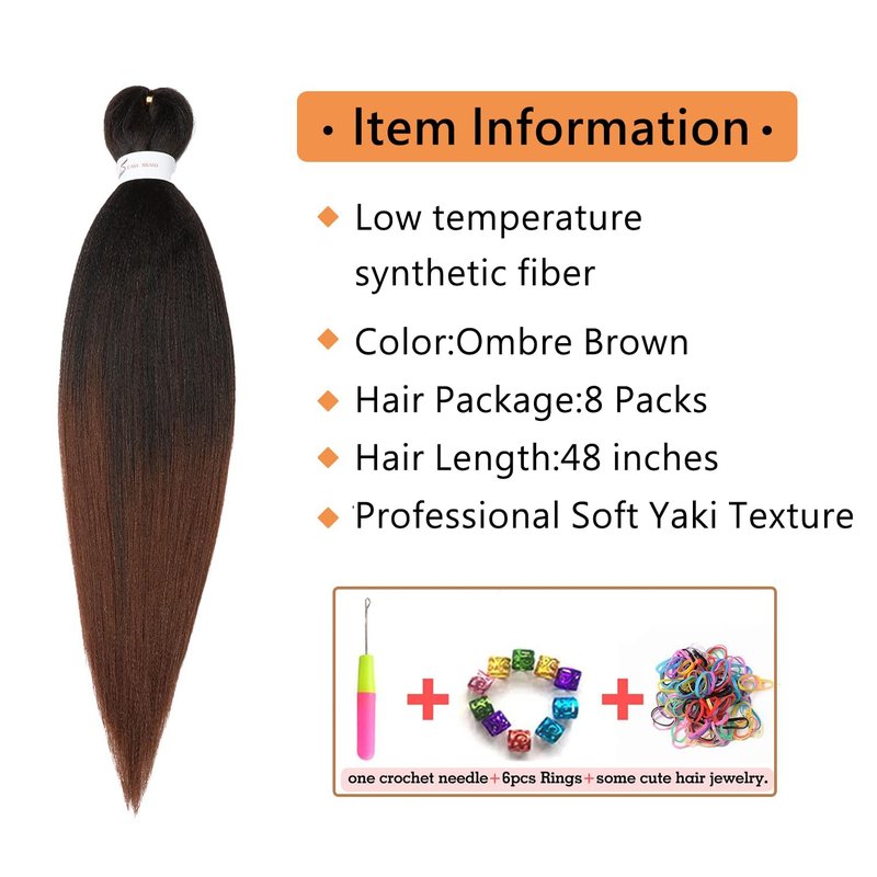 Ubeleco 8 Packs Pre-stretched Braiding Hair,48 Inch Ombre Braiding Hair Professional Soft Yaki Texture, No Itch, Hot Water Setting Hair Extensions for Braids (48in,1B/30)
