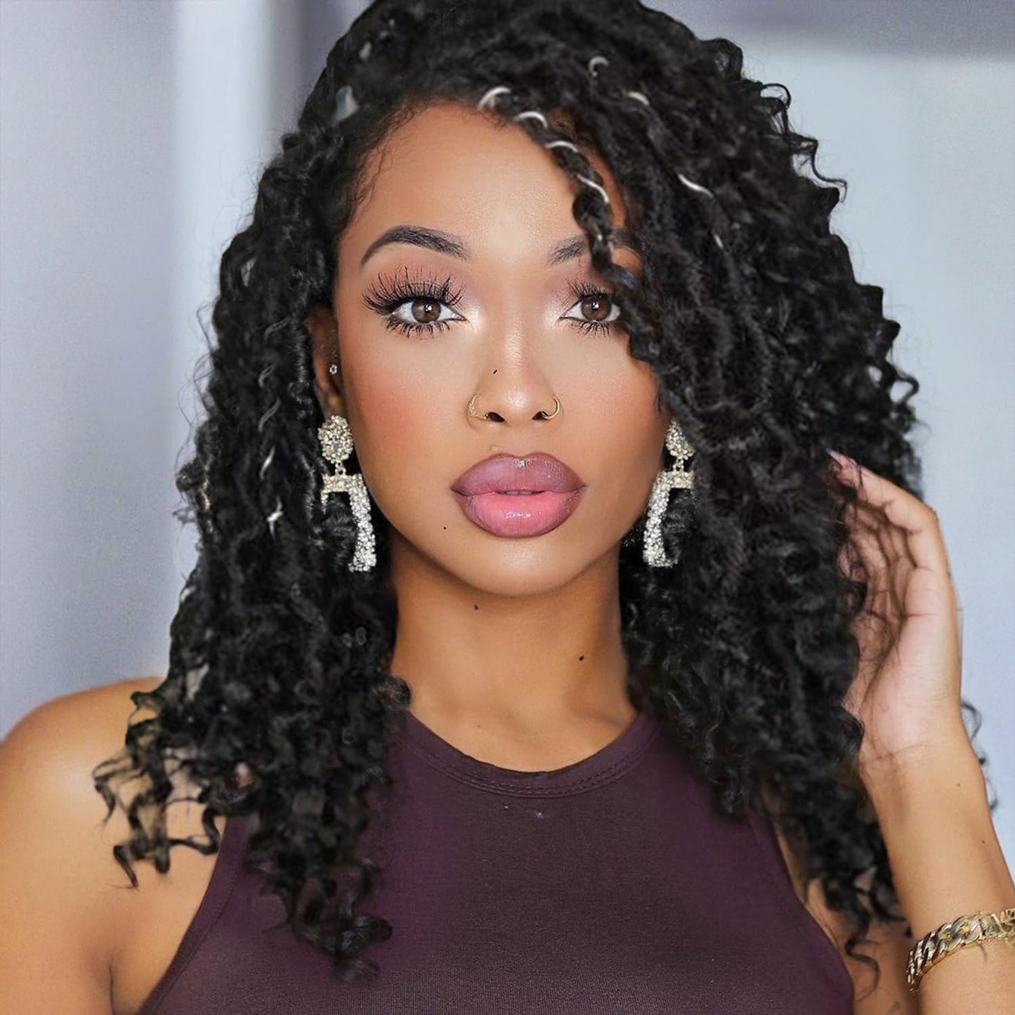 Goddess Locs Crochet Hair 12Inch 8Packs Pre Looped Faux Locs Crochet Hair with Curly Ends Bohemian Crochet Braids Hair for Black Women 1B