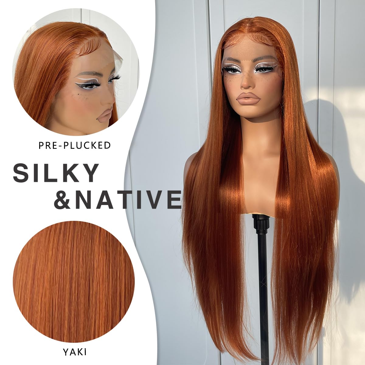 MITIMES Ginger Orange Lace Front Wig Pre Plucked Synthetic Long Straight Ginger Lace Front Wigs 180 Density Glueless Ginger HD Lace Front Wig 32inch