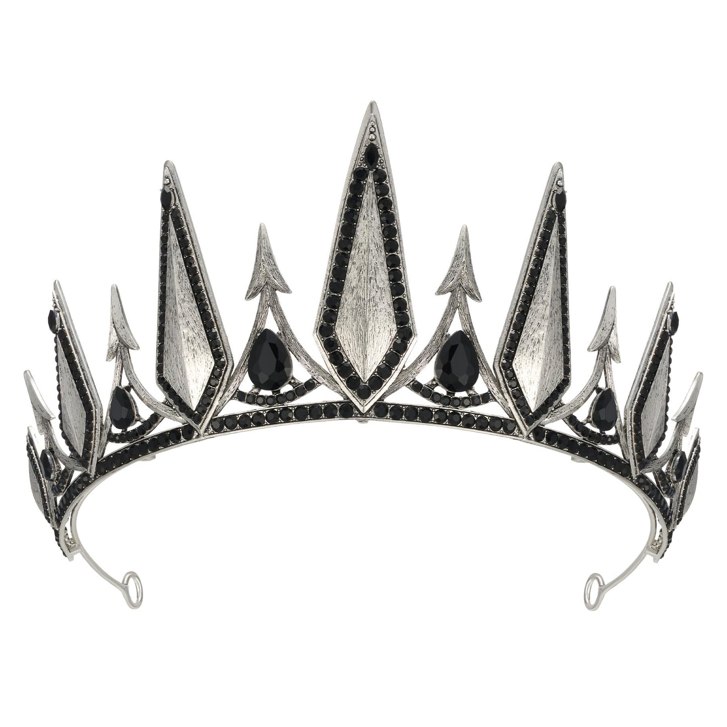 SWEETV Gothic Crowns for Women Black Tiara Queen Crown Witch Hair Accessories for Costume Halloween Prom Party, Silver