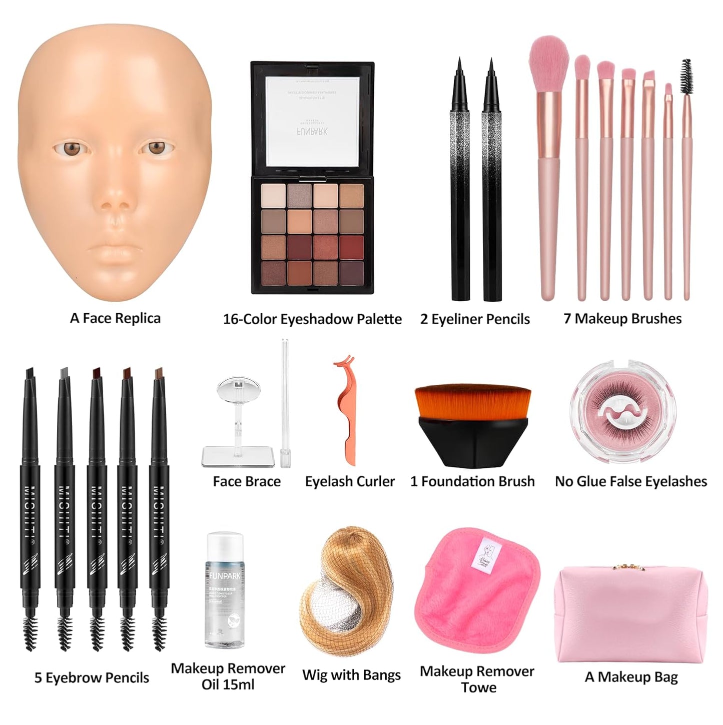 Silicone Makeup Practice Face - Realistic Reusable Mannequin Head with Full Kit, Wigs & Lashes for Beginners | Ideal for Kids & Beauty Students