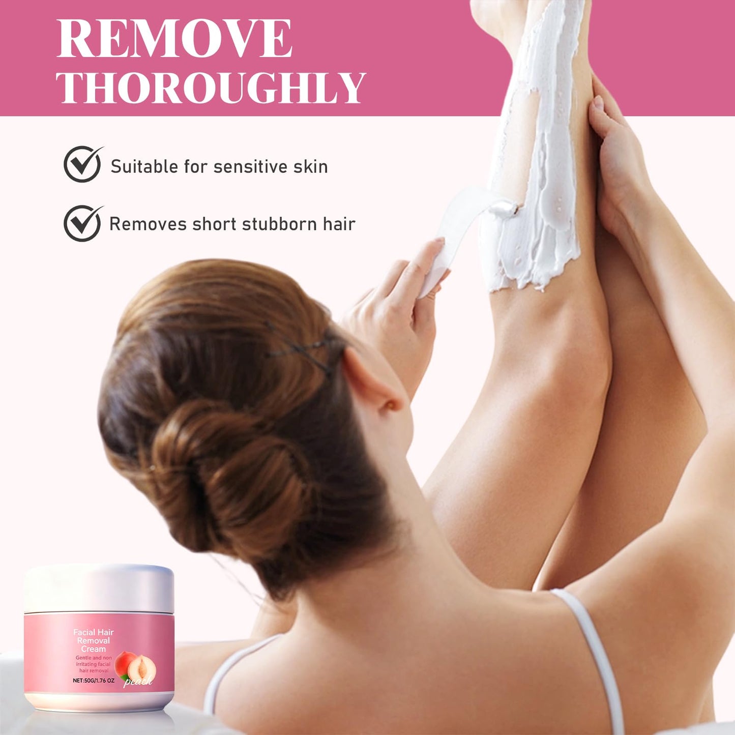2PC Facial Hair Removal Cream, Natural Aloe Vera & Chamomile Quick Gentle Fast-Acting Hair Remover Cream for Face & Lip, Moisturizing Nourishing Non-sticky, Effectively smooths skin (2)