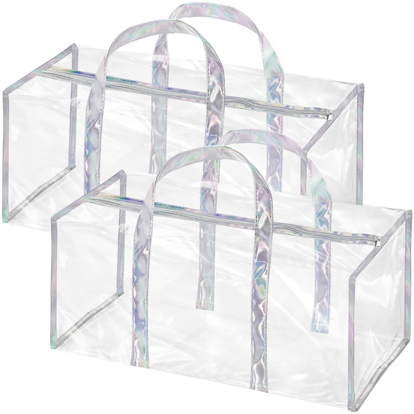 Lyellfe 2 Pack Clear Duffle Bag for Women, Heavy Duty Sports Tote Gym Bags, Large PVC Tote with Zipper, Plastic Makeup Toiletry for Gym, Travel, Beach and Picnic