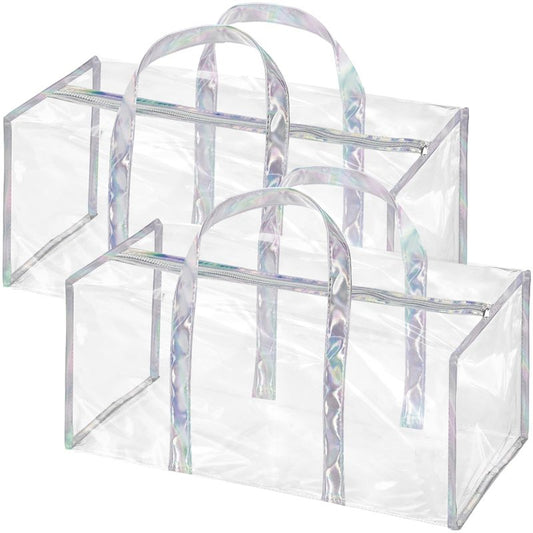 Lyellfe 2 Pack Clear Duffle Bag for Women, Heavy Duty Sports Tote Gym Bags, Large PVC Tote with Zipper, Plastic Makeup Toiletry for Gym, Travel, Beach and Picnic