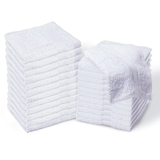 Living Fashions Premium White Cotton Washcloths Set of 24 - Thick Loop Pile Wash Cloths 12"x12" - Ultra-Soft 100% Ring-Spun Cotton Face Towels - Luxury Spa Quality Face Cloths