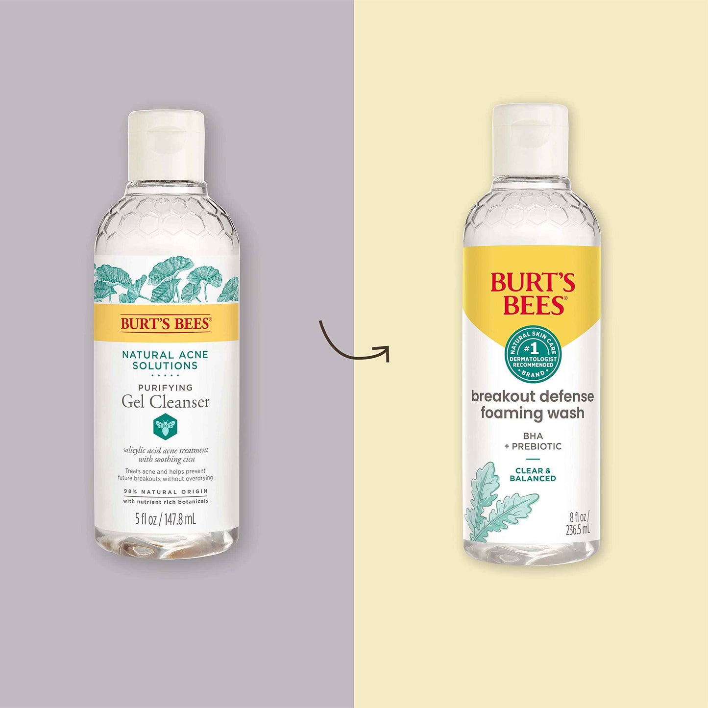Burt's Bees Foaming Face Wash, BHA Breakout Defense Cleanser for All Skin Types, Washes Away Impurities & Excess Facial Oil, With a Prebiotic, 8 Oz. (Pack of 2)