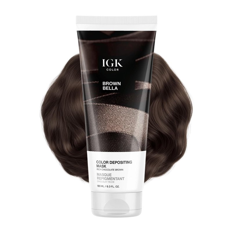 IGK Brown Bella | Chocolate Brown Hair Gloss + Color Depositing Mask | Boost Shine, Enhance Brunette Tones, Refresh Color | Semi Permanent Conditioning Treatment | Vegan | 6 oz