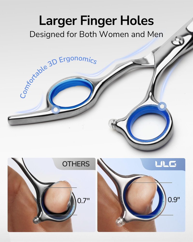 ULG Hair Cutting Scissors Thinning Shears Kit Professional Hairdressing Texturizing Salon Razor Edge Scissor Barber Kit Plus 6.5 inch Silver