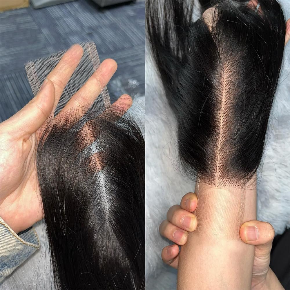 FEHOKA Brazilian 2x6 HD Lace Closure Straight Lace Closure 100% Virgin Human Hair Closure Natural Hairline Middle Part Kim K 2 By 6 Closure With Baby Hair (16 Inch, 2x6 Closure)