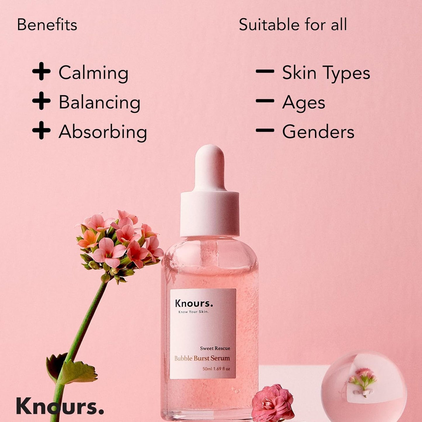 Knours. Balancing 5xHA + Gromwell Root Bubble Burst Serum, Rose Water Niacinamide Hydrating Improve Tone Korean Skincare Clean Beauty (50ml 1.69fl. oz.)