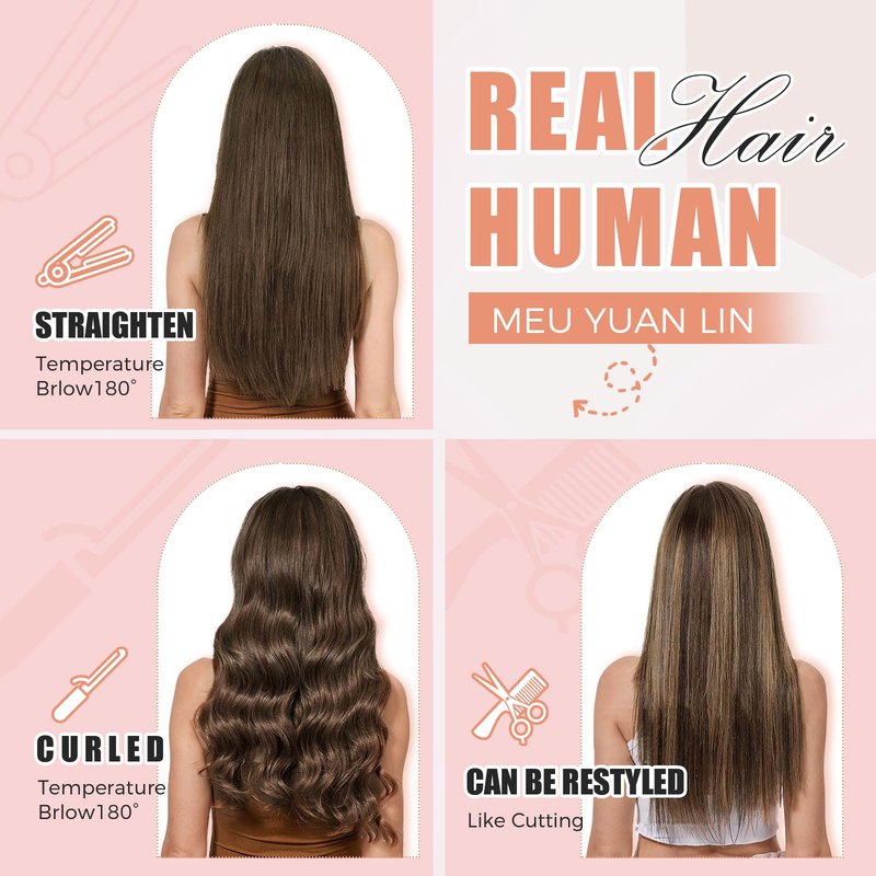 MEI YUAN LIN Hair Extensions Real Human Hair 14 Inch Clip In Human Hair Extensions Soft, Silky, Easy To Wear5pcs 80g Chocolate Brown
