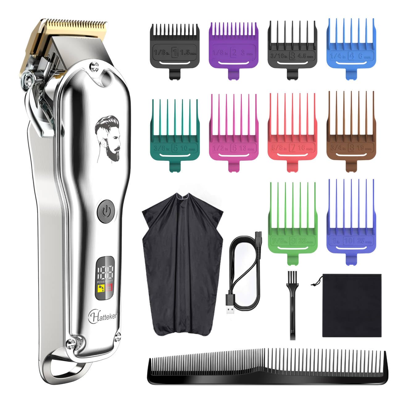 Hatteker Mens Hair Clipper Beard Trimmer Hair Trimmer for Men Cordless Clippers Professional Barbers Grooming Kit IPX7 Waterproof
