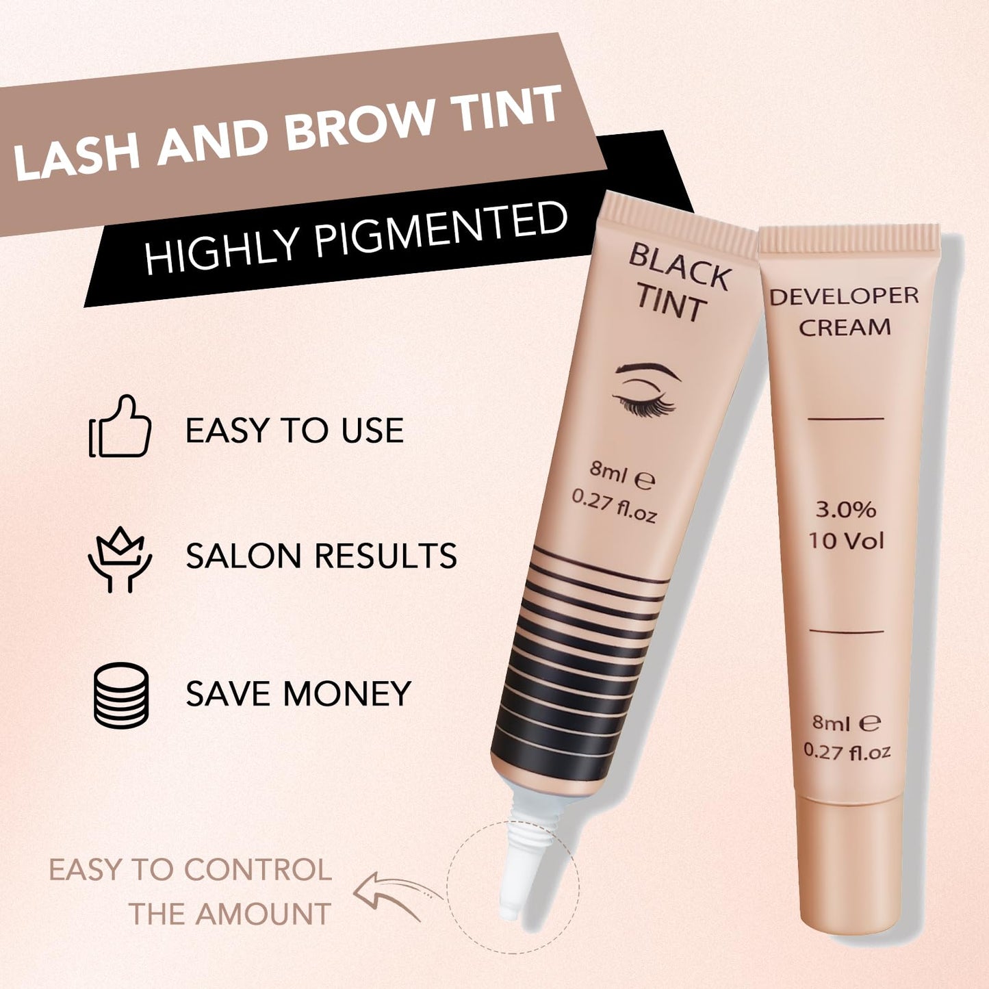 Libeauty Eyelash & Eyebrow Color Kit - Professional Black Lash Color with Detailed Step-by-Step Instructions - DIY Salon Results at Home, Includes Full Tools, 8ml