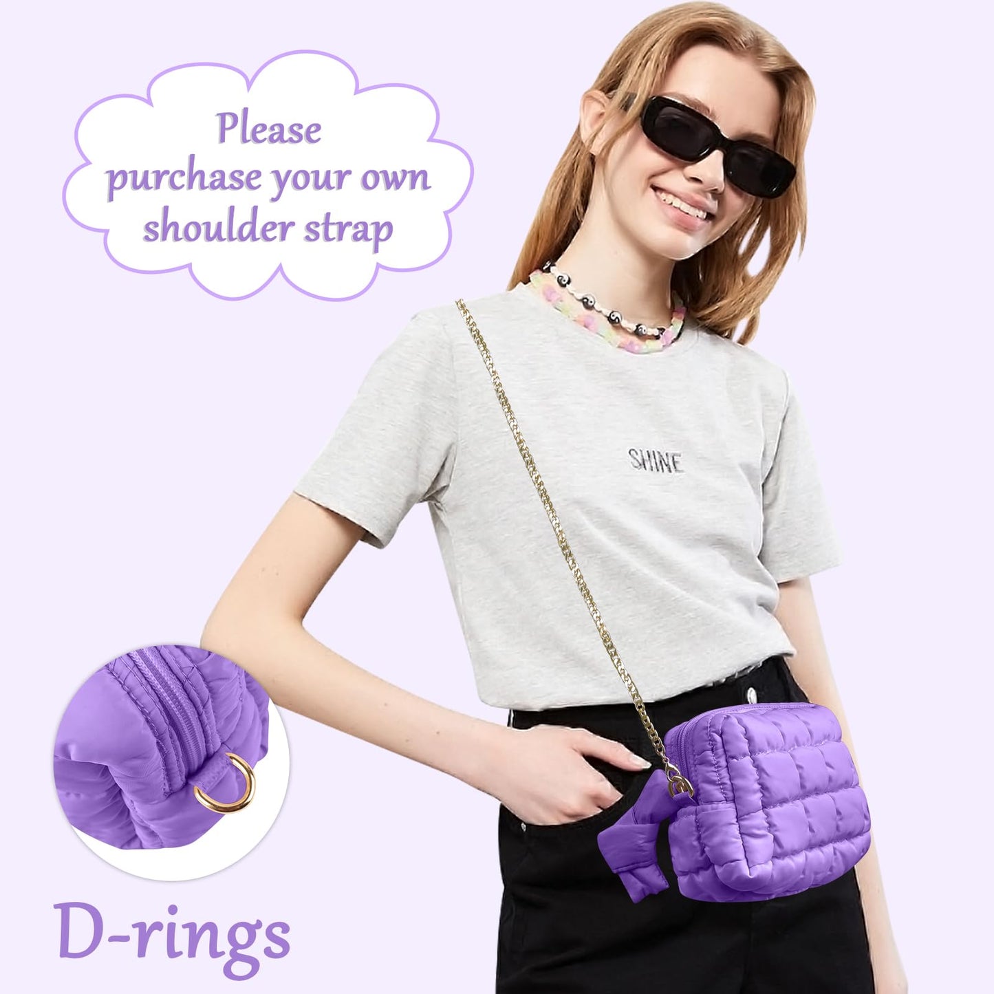Puffer Quilted Makeup Bag Cosmetic Bags,Puffy Travel Toiletry Pouch for Women,Cute Checkered Zipper Bag Travel Essential,Portable Aesthetic Make up Organizer Bag for Gifts Work Daily(Purple,M)
