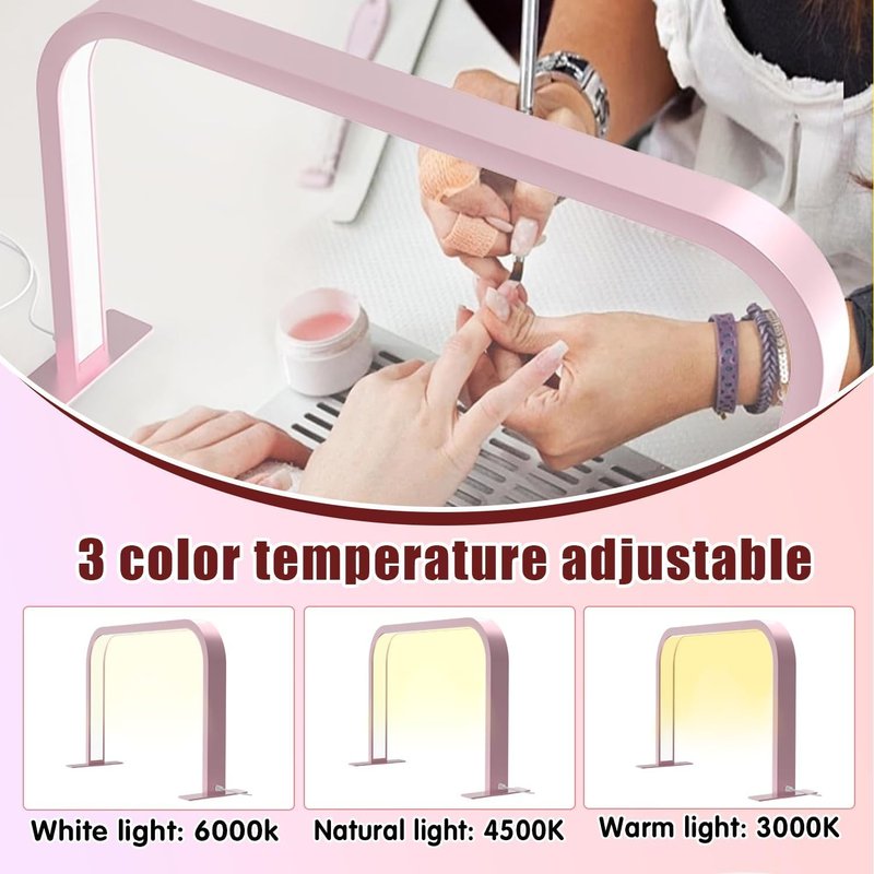 zyiesrsq Half Moon Nail Desk Lamp, 45W LED Nail Tech Desk Light with Phone Holder, Half Moon Nails Light 3000-6000K Adjustable Brightness, Nails Table Arch Lamp, for Manicure Lash Eyelas (White)