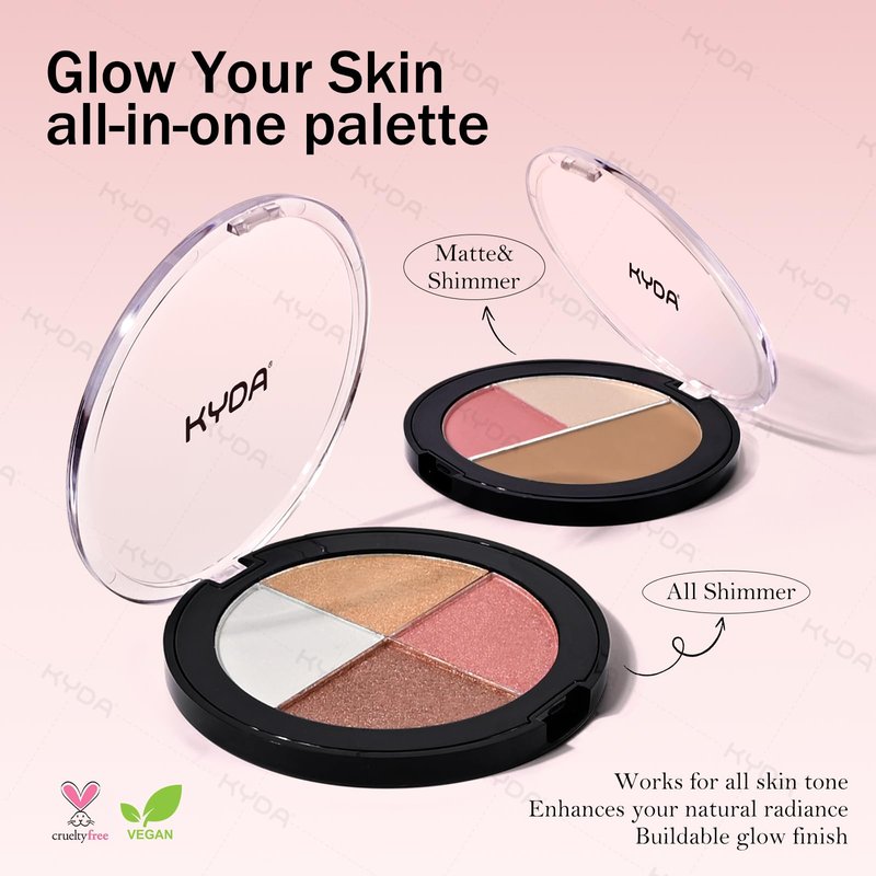 KYDA Eye & Cheek Palette, Eyeshadow and Highlighter Makeup, 4-In-1 Glow Face Palette for Women, Multiuse Blush, Highlighting Eye & Cheek Pallet for Mature Skin