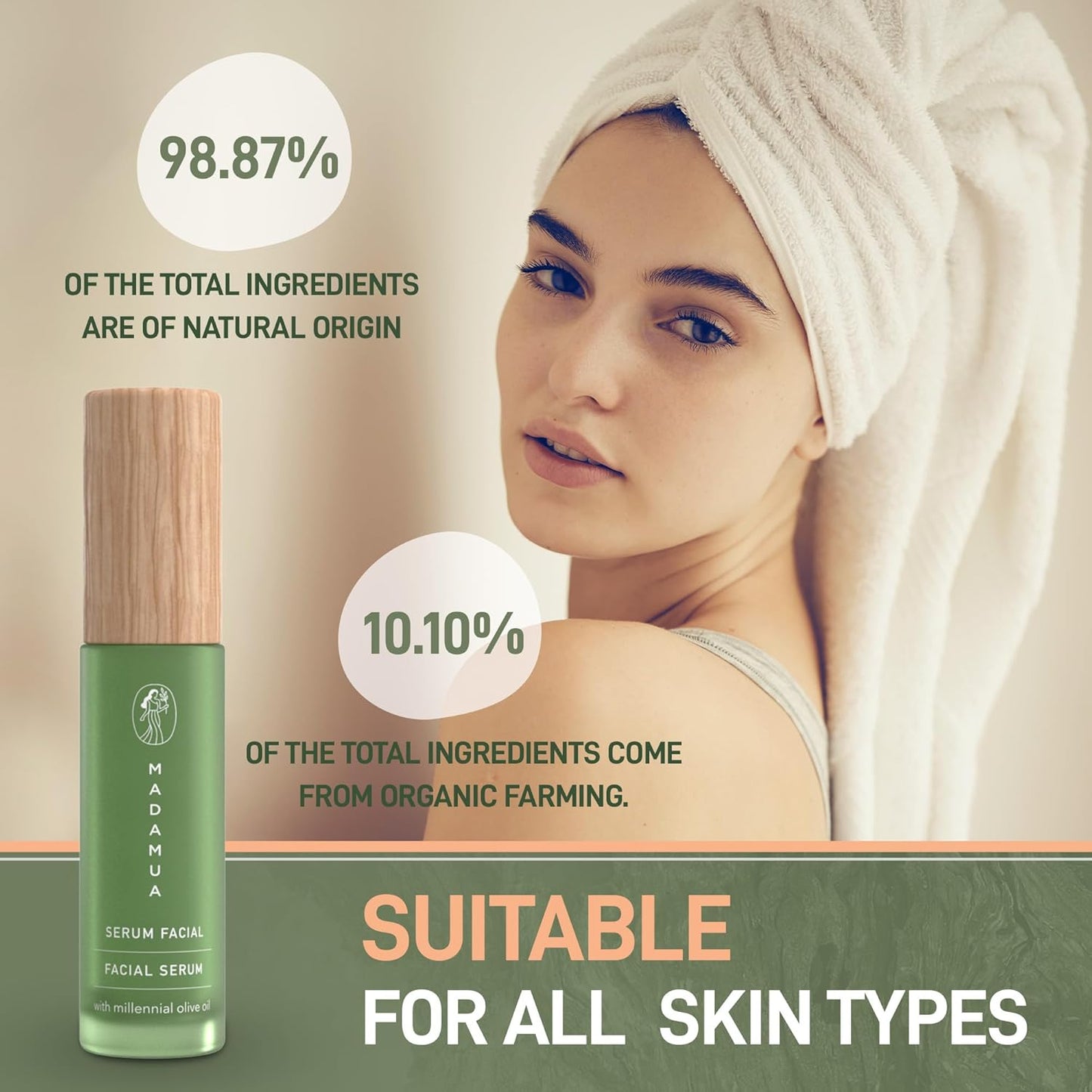 Organic Face Serum - Hydrating Serum with Millennial Olive Oil & Violet Extract | Glowing Skin & Moisturizing for All Skin Types