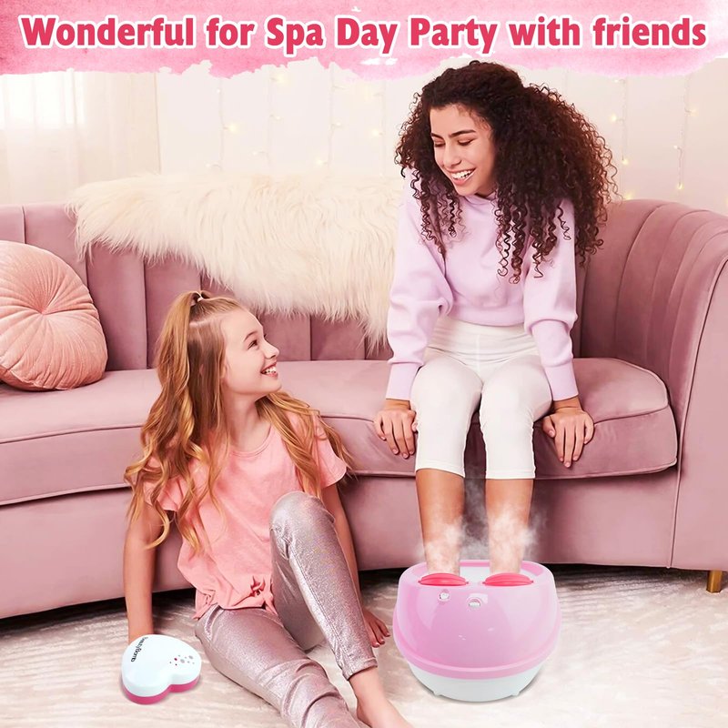 Kids Spa Day Kit for Girls，Kids Foot Spa & Nail Kit Set，Massage Foot Soak Tub and Nail Dryer，Kids Toys Manicure Pedicure Art Salon，Birthday Gifts for Girls 5 6 7 8-12，Pink