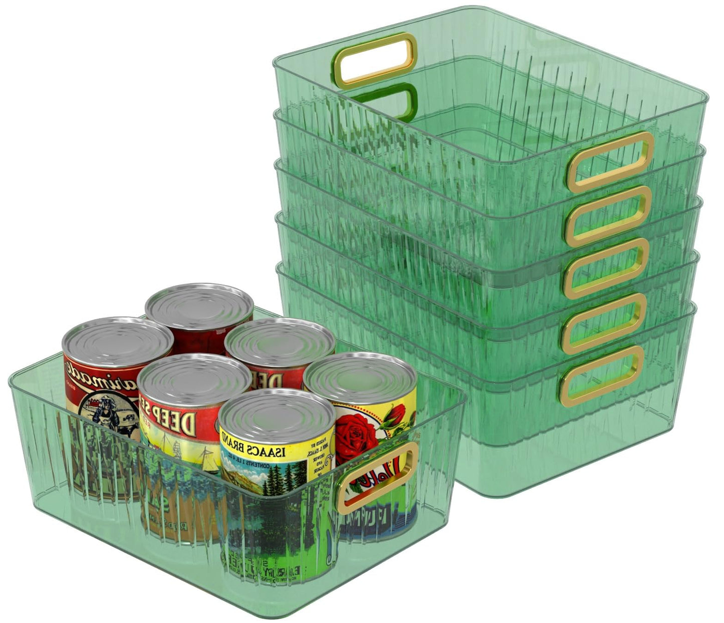Vadidiya Clear Pantry Storage Bins, Plastic Organizer Baskets, 6-Pack