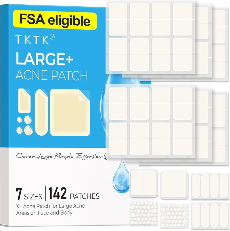 Large Pimple Patches - XL Hydrocolloid Acne Bandages for Face & Body | 142 Count, 7 Sizes