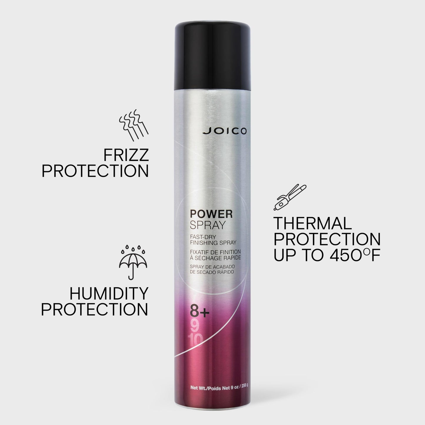 Joico Power Spray Fast-Dry Finishing Spray | For Most Hair Types | Protect Against Heat & Humidity, Pollution & Harmful UV | Paraben & Sulfate Free | 72 Hour Hold | 9.0 Fl Oz