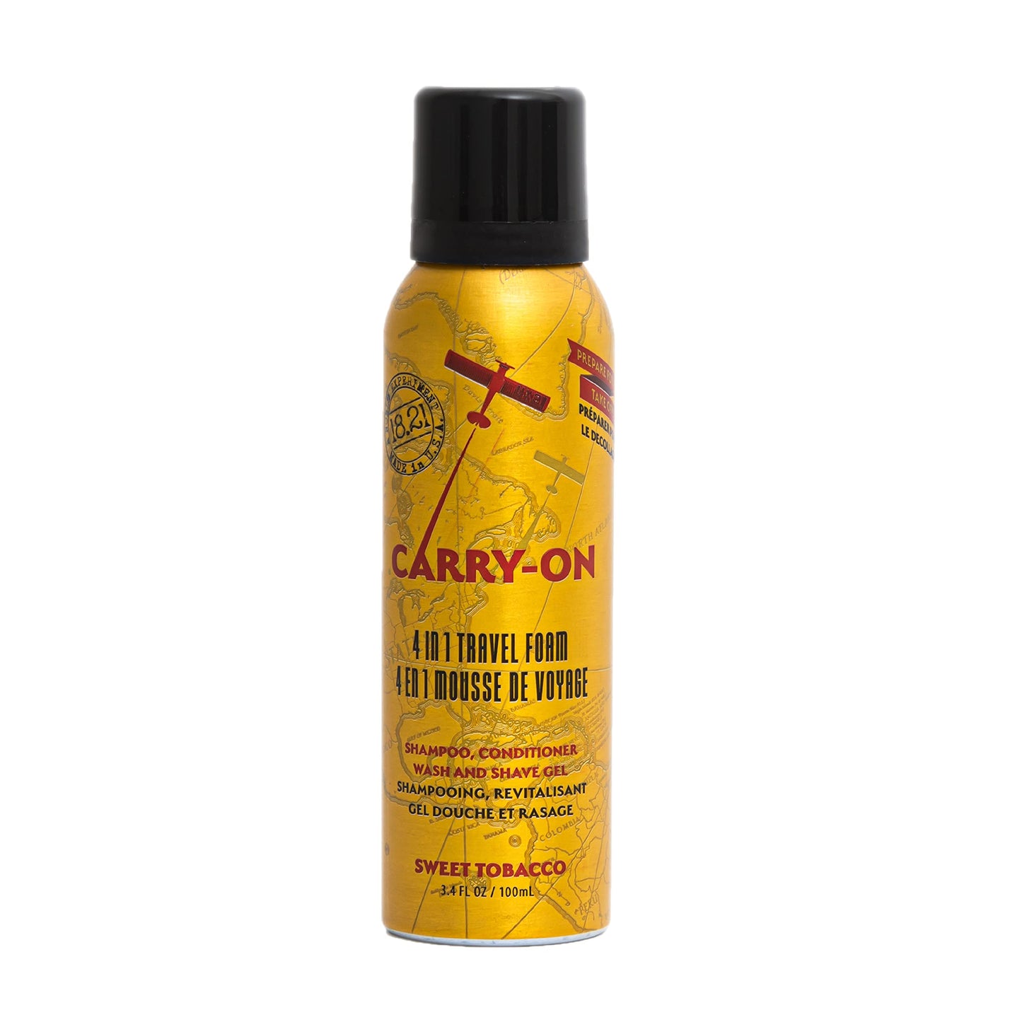 18.21 Man Made Carry On Sweet Tobacco 4-in-1 Travel Foam, Shampoo, Conditioner, Wash & Shave, Carry-On Friendly, 3.4 fl. oz