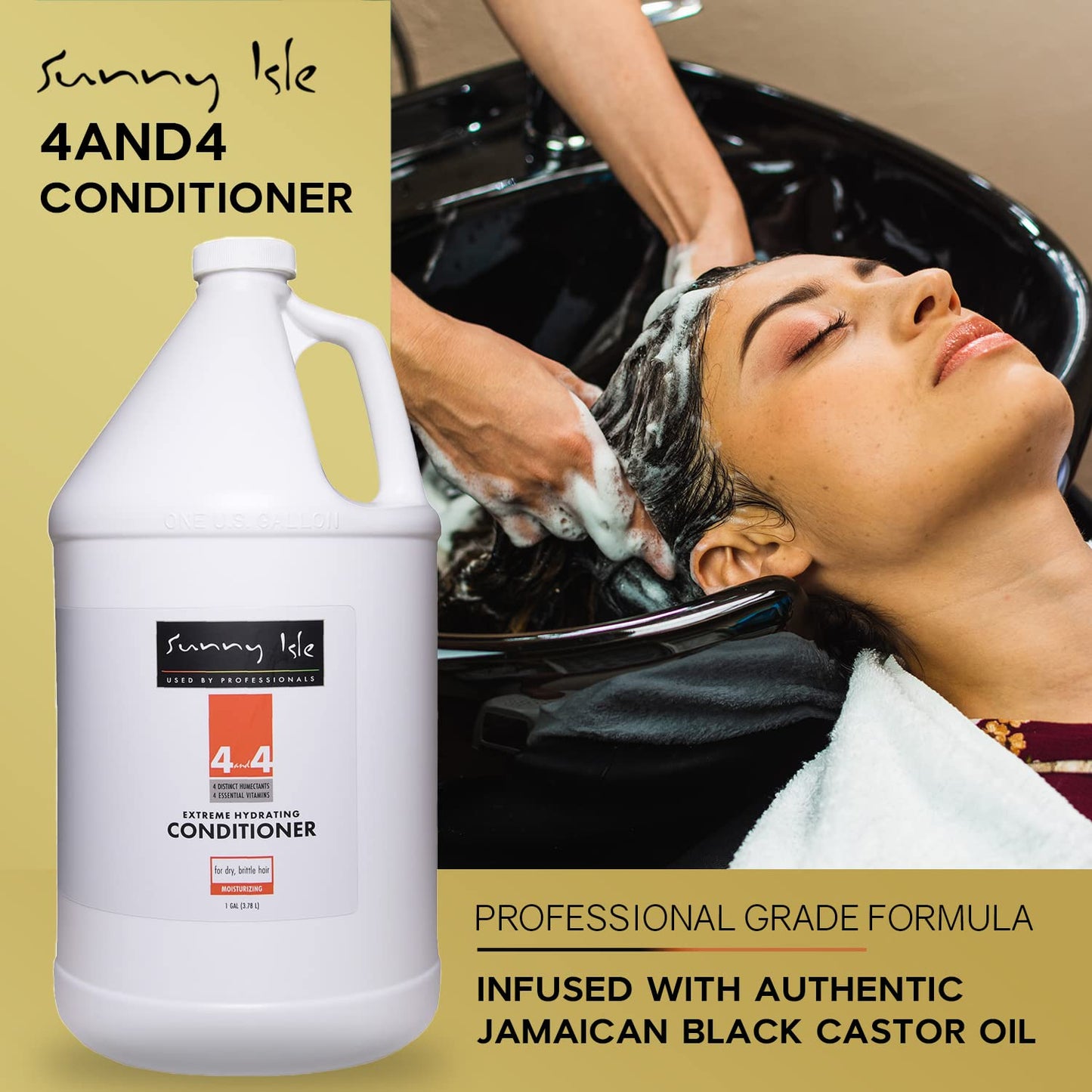 Sunny Isle 4AND4 Conditioner 1 Gallon - Professional Grade, Paraben & Sulfate Free, 4 Humectants & Vitamins