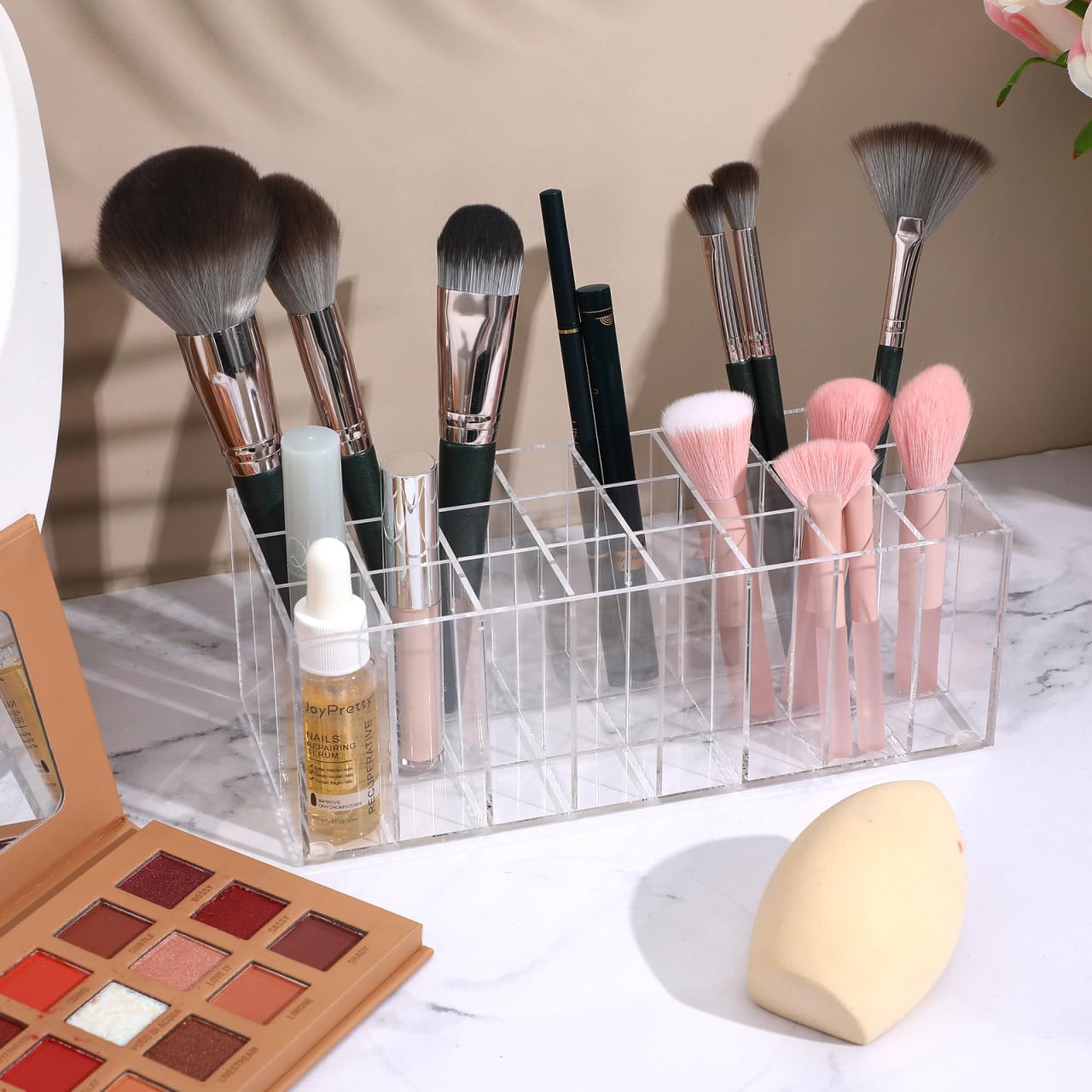 UKCOCO Acrylic Lipstick Display Rack 24 Slots Clear Cosmetic Organizer Holder for Makeup Tools Lip Gloss Multipurpose Storage Container 8.26X3.54X3.03In