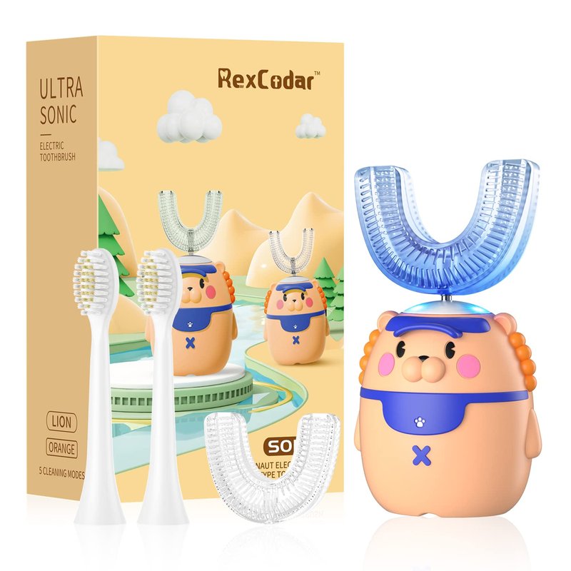 RexCodar Kids Electric Ultrasonic Toothbrush, U Shaped IPX7 Waterproof with 5 Smart Modes (Cartoon Duck, Ages 2-6)