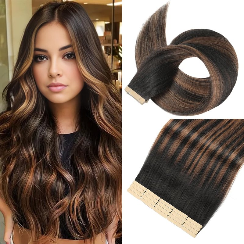 Tape in Hair Extensions Human Hair,14 Inch Human Hair Tape in Extensions 20Pcs Natural Black Tape Ins Human Hair Extensions for Women Seamless Tape in Hair Extensions Real Human Hair