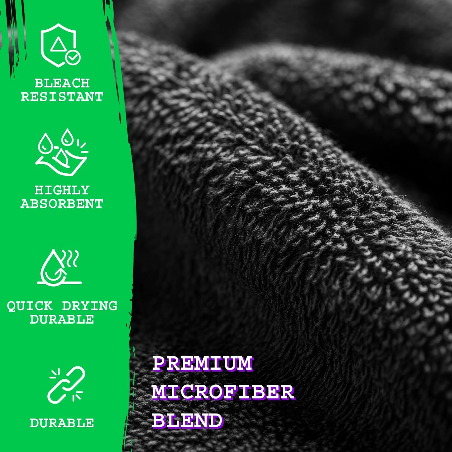 GREEN LIFESTYLE Black Microfiber Bleach Safe Towel Bulk Sets, Premium Spa Quality, Super Soft and Absorbent for Gym, Pool, Spa, Salon and Home (12 Pack)
