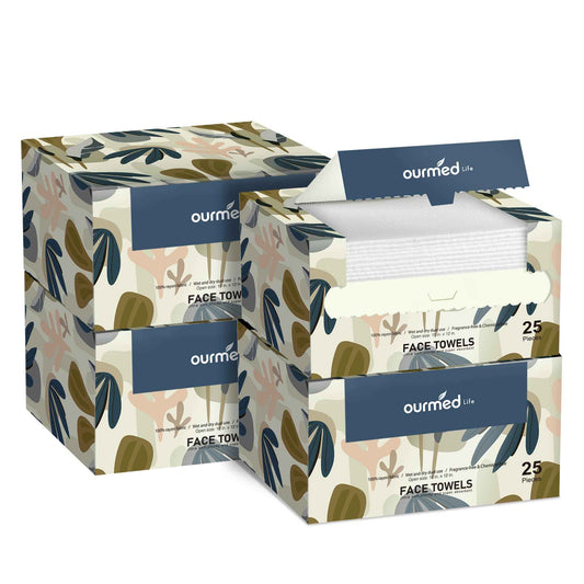 Ourmed Life Face Towels, Disposable Biodegradable Facial Towels for Sensitive Skin, Lint- free Face Wipes for Washing Face, Skincare and Makeup Remover, Dry Wipes, 10"×12" Extra Large, 100 Count