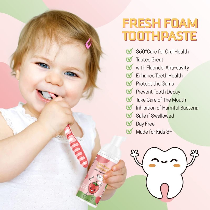 Foam Toothpaste Kids, Toddler Toothpaste with Low Fluoride, Kids Toothpaste for U Shaped & Electric Toothbrush, Foam Toothpaste for Children Ages 3 Plus (4PCS, Strawberry+Orange+Watermelon+Blueberry)