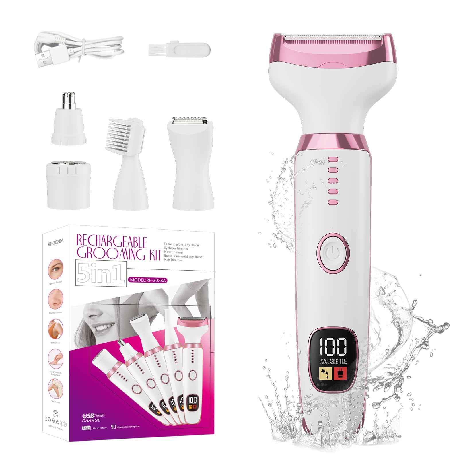 RUIM Electric Razor for Women, 5-in-1 Painless Wet & Dry Facial Hair Remover & Shaver for Face, Body, Bikini Line