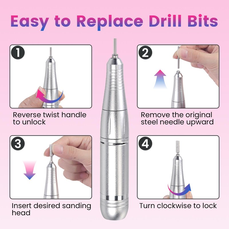 ESUOHYM 45000RPM Professional Cordless Portable Nail Drill Cordless Low Noise Nail Filer Electric Machine with Efile Bits & Base for Acrylic Nails, Nail Buffer Machine for Salon Home (Pink and Blue)
