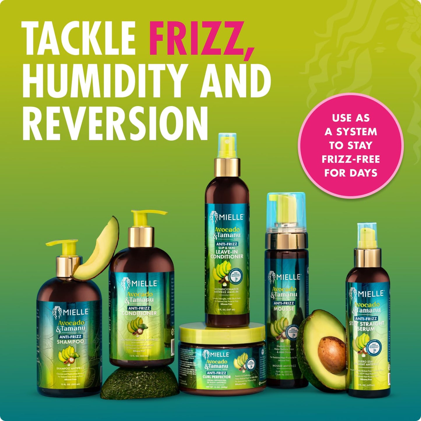 Mielle Organics Avocado & Tamanu Hair Leave In Conditioner Spray for Frizz Control - Smoothing Detangler & Anti Frizz Treatment for Dry, Damaged Styles - Nourishes Scalp for Soft, Shiny Strands - 8 oz