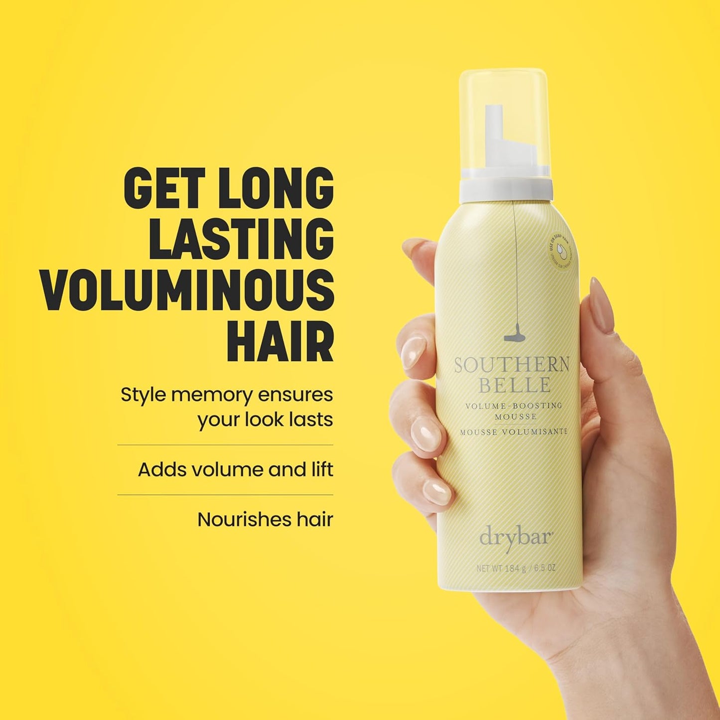 Drybar Southern Belle Volume Boosting Mousse - Frizz Control & Shine | Long-Lasting Body & Style