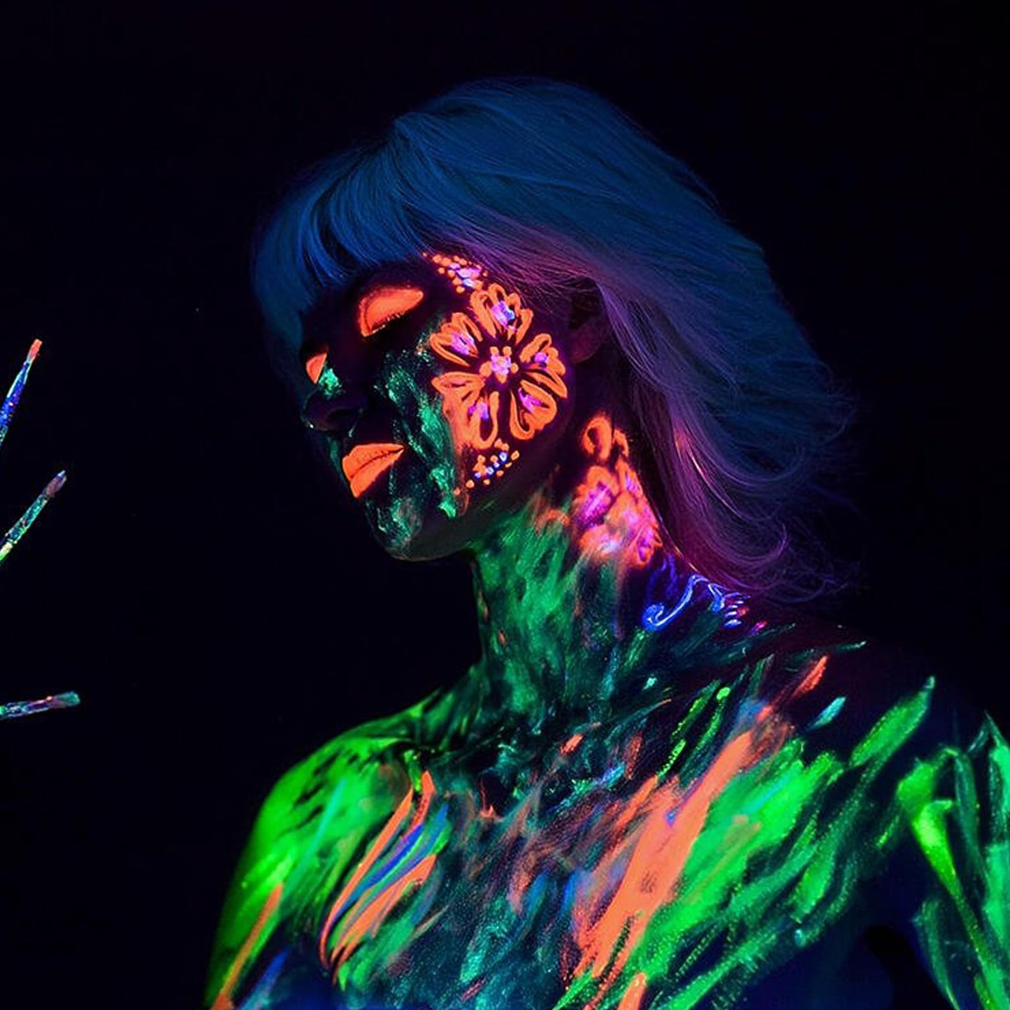 10 Color Glow in The UV Black Light Face Body Paint for Adult, Blacklight Glow Sticks Makeup Neon Face Painting Kits for Halloween Glow Party Supplies