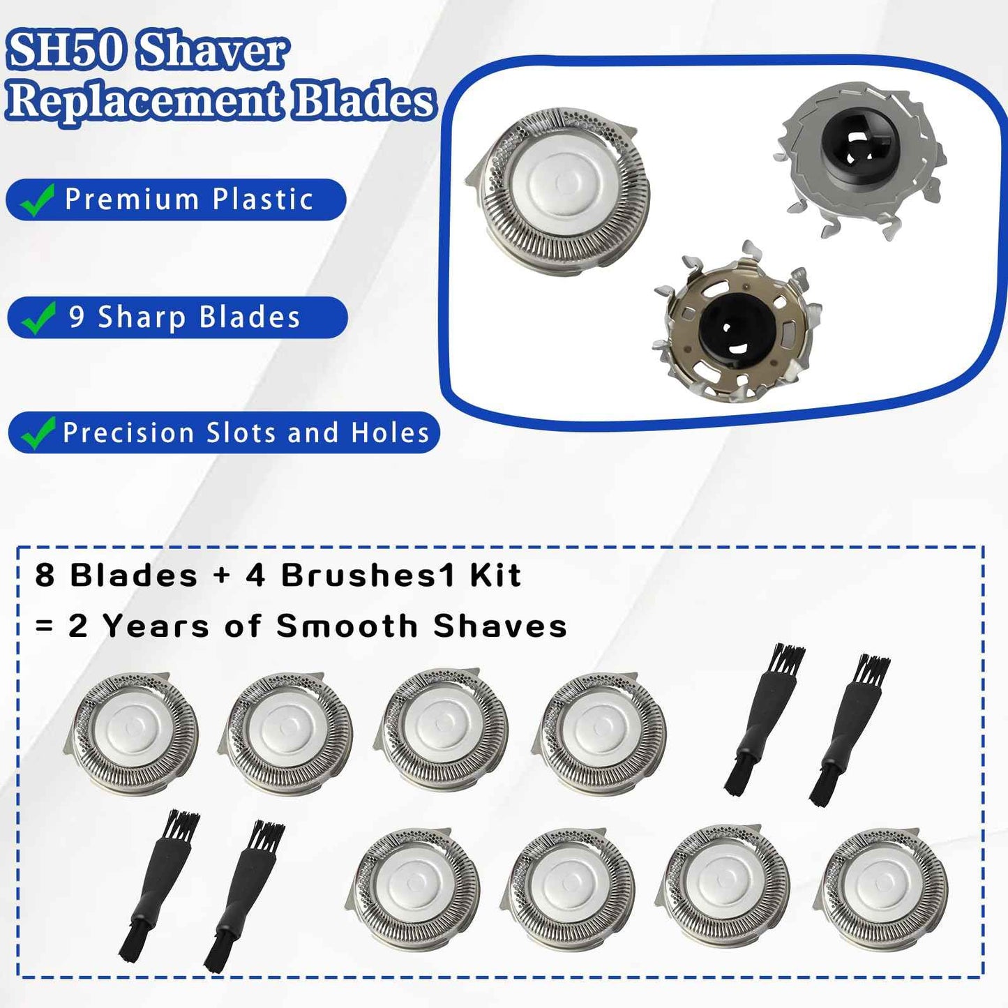 8 Pack SH50 Replacement Heads for Philips Norelco Series 5000, Replacment for Norelco Replacement Blades, Fit for Electric Shaver S5210 S5380 (8 Blades & 4 Brushes)