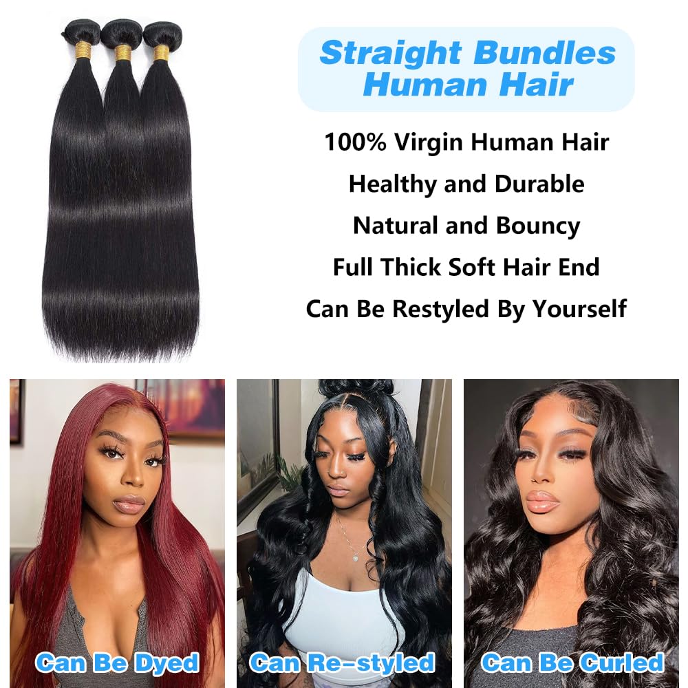 Brazilian Virgin Human Hair Bundles - 100% Unprocessed Straight Hair | 14-Inch Double Weft, Natural Black