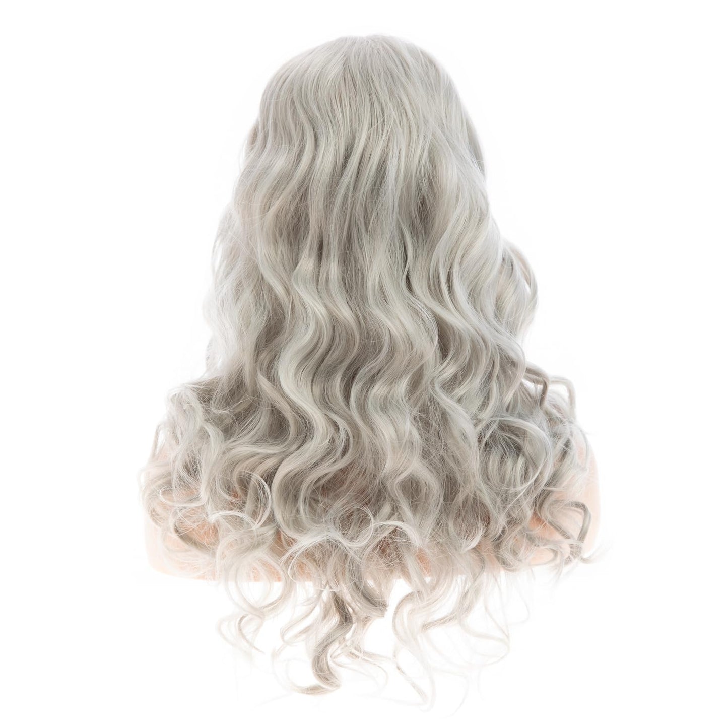 Wiwige Long Curly Wavy Gray Lace Wig for Women Middle Part Small Lace Front Wig Synthetic Halloween Cosplay Costume Replacement Wigs