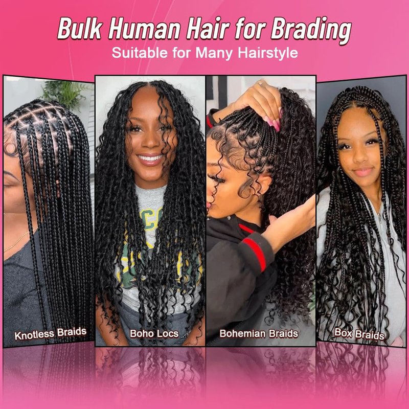 100 Percent Human Braiding Hair for Boho Braids Curly Deep Wave Bulk Human Hair for Micro Braiding Hair Bohemian Boho Knotless Braids 2 Bundles 100g Wet and Wavy 100% Human Hair Extensions No Weft